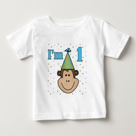 T-shirt Pour Bébé Singe dans le Casquette du Parti 1er Anniversaire (Devant)