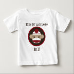 T-shirt Pour Bébé Singe de choq rouge et Brown : premier anniversair<br><div class="desc">Adorable chemise de singe à chaussettes rouge et brun pour le premier anniversaire de votre singe lil.</div>