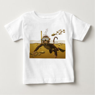 T-shirt Pour Bébé Singe qui fait de la plongée en apnée avec un pois