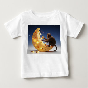 T-shirt Pour Bébé Singe réparant une lune de fromage suisse avec des