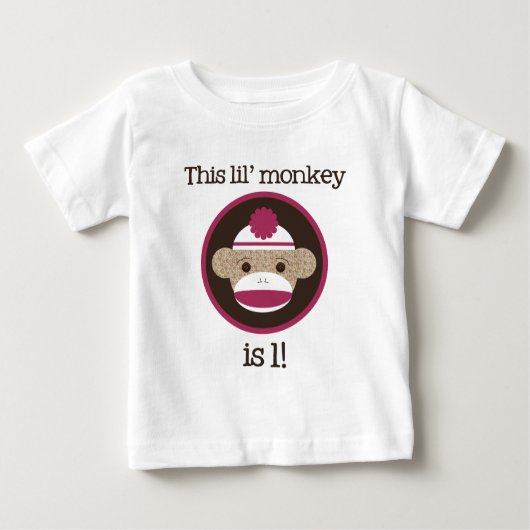T-shirt Pour Bébé Singe rose de chaussette : Premier anniversaire (Devant)