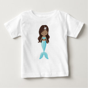 T-shirt Pour Bébé Sirène Afro-Américaine, Mignonne Sirène, Queue Ble