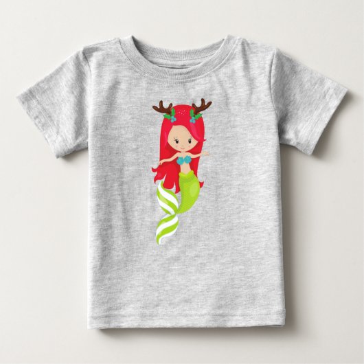 T-shirt Pour Bébé Sirène de Noël, Antlers, Mistletoe, Noël (Devant)