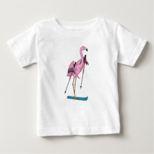 T-shirt Pour Bébé Ski de Flamant rose