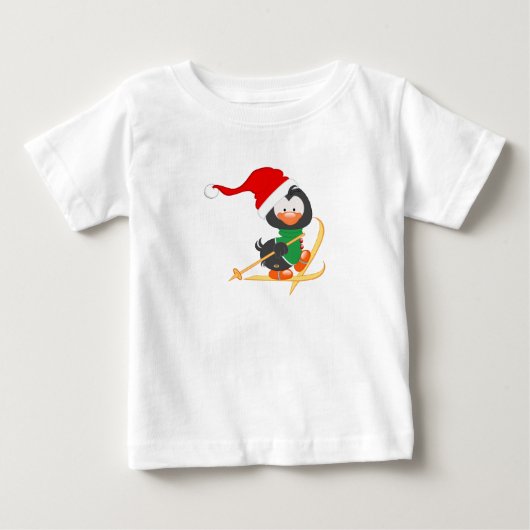 T-shirt Pour Bébé Ski de pingouin de Noël (Devant)