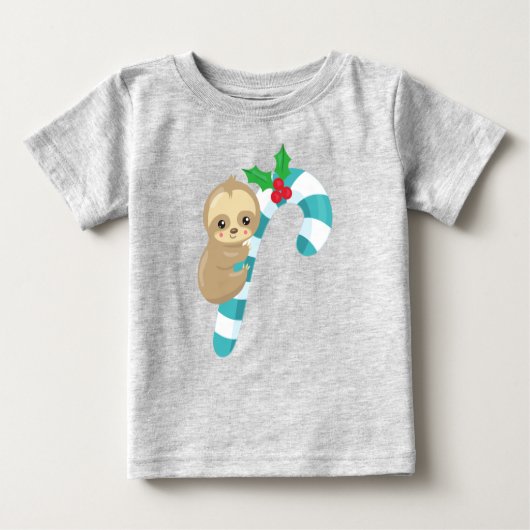 T-shirt Pour Bébé Sloth de Noël, Jolie Sloth, Sucre de canne, Mistle (Devant)