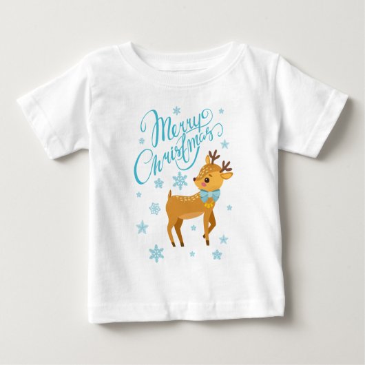 T-shirt Pour Bébé Snowflakes hiver Joyeux Noël Cerf | Vacances (Devant)