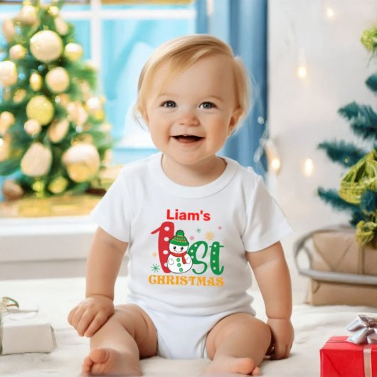 T-shirt Pour Bébé Snowman de Noël avec le nom du bébé