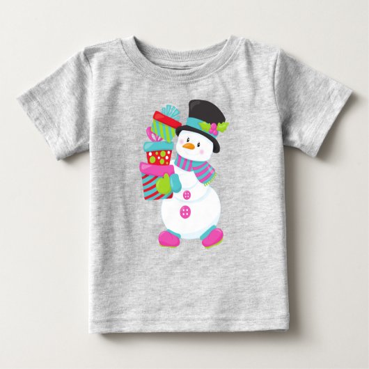 T-shirt Pour Bébé Snowman de Noël, Nez de carotte, Cadeaux, Présenta (Devant)