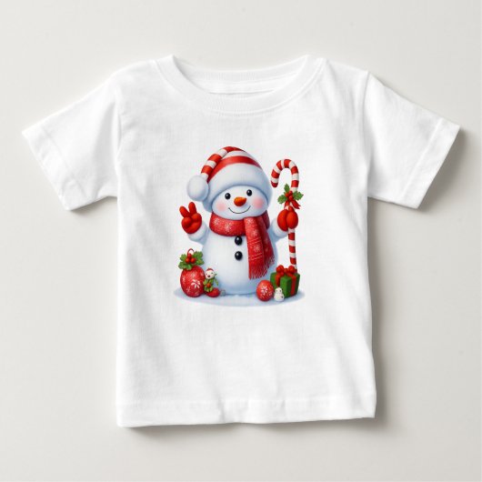T-shirt Pour Bébé Snowman Peace Sign Christmas  (Devant)