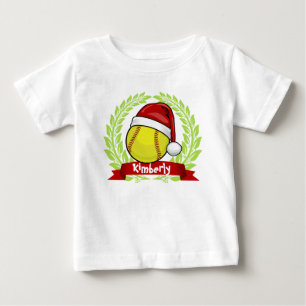 T-shirt Pour Bébé Softball Dans Un Style Noël De Chapeau De Père Noë