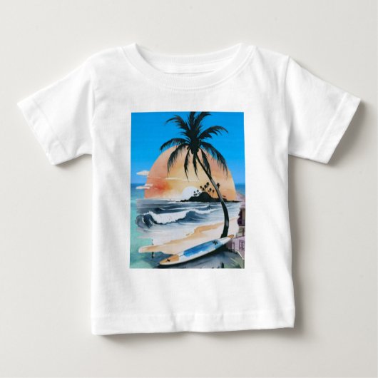 T-shirt Pour Bébé soleil de merBrillant & palmier sur la plage (Devant)