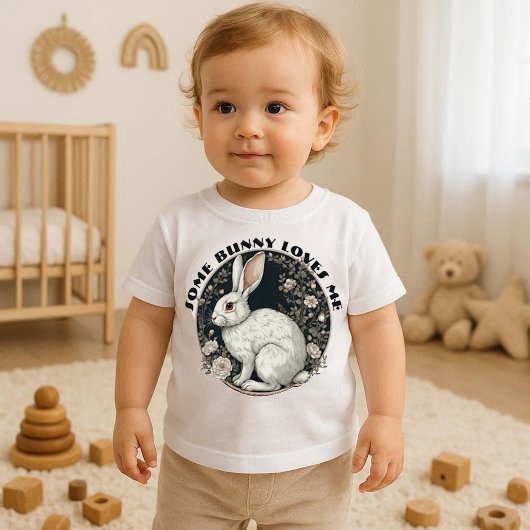 T-shirt Pour Bébé Some Bunny Loves Me Monochrome Easter Spring Flora