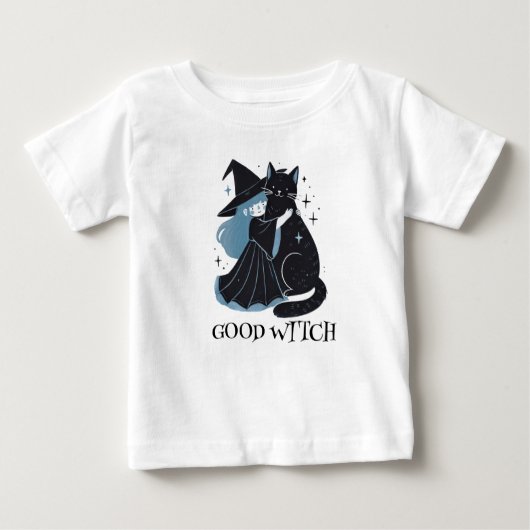 T-shirt Pour Bébé sorcière avec chat noir (Devant)