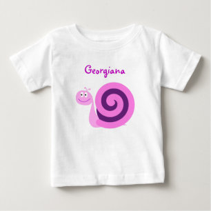 T-shirt Pour Bébé Sourire heureux escargot rose et pourpre ; Nom