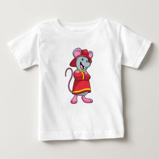 T-shirt Pour Bébé Souris comme pompier avec casque (Devant)