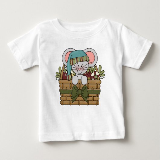 T-shirt Pour Bébé Souris de Noël dans le panier (Devant)