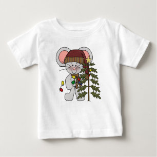 T-shirt Pour Bébé Souris de Noël décorant l'arbre
