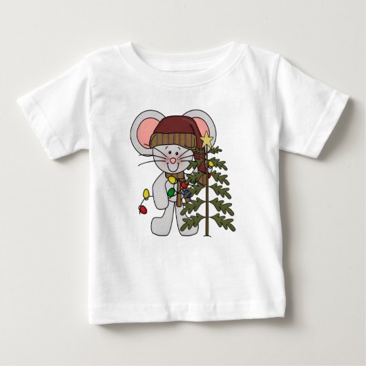 T-shirt Pour Bébé Souris de Noël décorant l'arbre (Devant)
