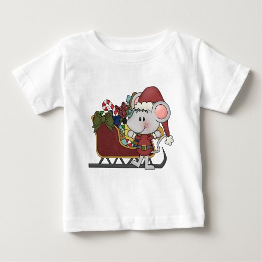 T-shirt Pour Bébé Souris de Père Noël avec le traîneau (Devant)