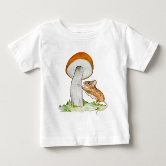 T-shirt Pour Bébé Souris drôle avec champignon sauvage (Devant)