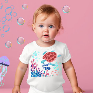 T-shirt Pour Bébé Sous le Sea Baby 1er anniversaire Nom Tortues cora