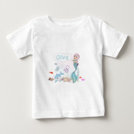 T-shirt Pour Bébé Sous l'océan Sirène Douce Personnalisée (Devant)
