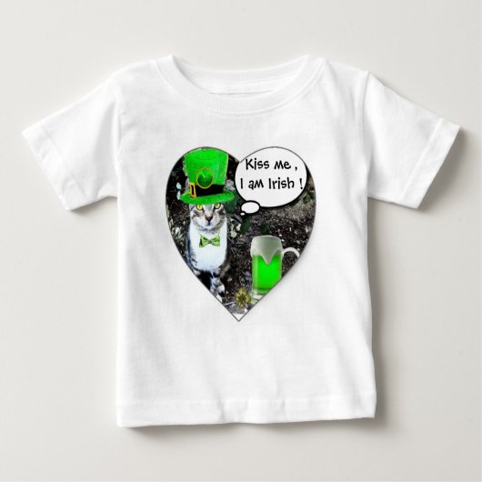 T-SHIRT POUR BÉBÉ ST PATRICK'S DAY CHAT AVEC BIÈRE IRLANDAISE VERTE (Devant)