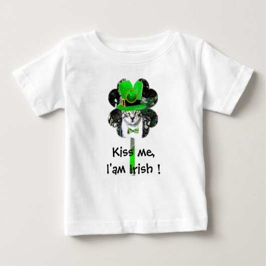 T-SHIRT POUR BÉBÉ ST PATRICK'S DAY CHAT AVEC CLOVER VERT (Devant)