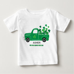 T-shirt Pour Bébé St. Patrick's Day Shamrock Camion Nom personnalisé
