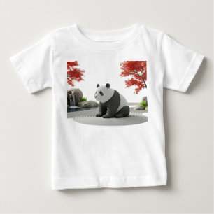 T-shirt Pour Bébé Statue de Panda Magique S'éveillant dans un Jardin
