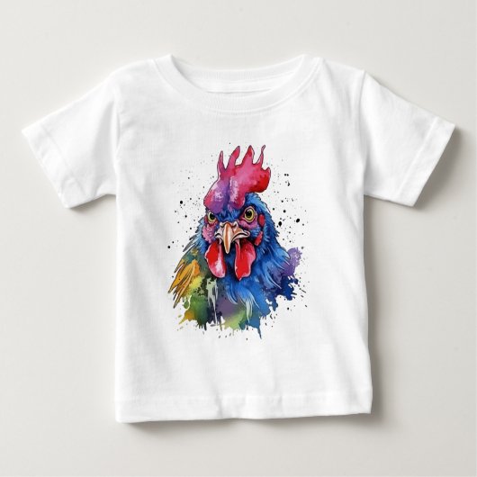 T-shirt Pour Bébé Style d'aquarelle de poulet du coq du pays (Devant)