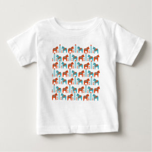T-shirt Pour Bébé Suédois Folk Art Dola Chevaux et Fleurs Motif