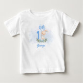 T-shirt Pour Bébé Superbe Bunny Bleu 1er Anniversaire Nom Vert Print (Devant)