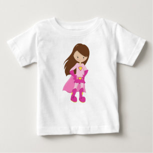 T-shirt Pour Bébé Superhero Girl, cheveux Brown, mignonne fille, cap