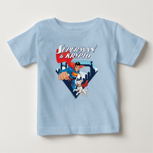 T-shirt Pour Bébé Superman et Krypto dans les airs (Devant)