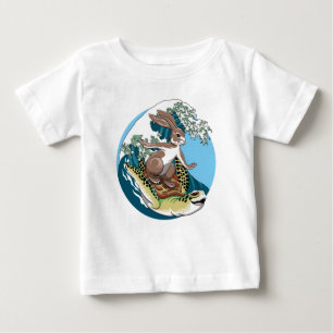 T-shirt Pour Bébé Surf d'été - Illustration de tortue et lapin