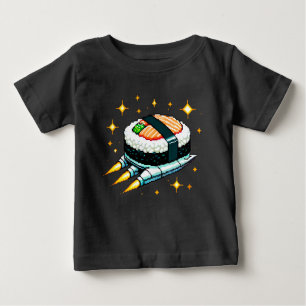T-shirt Pour Bébé Sushi Spacship Pixel Art Flying Sushi Roll Design