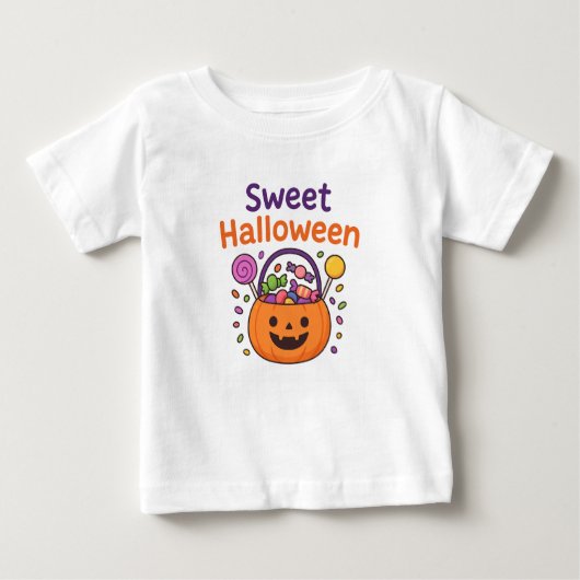 T-shirt Pour Bébé Sweet Halloween Cute Candy Bucket Design (Devant)