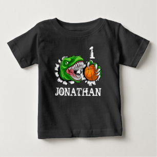 T-shirt Pour Bébé T-Rex Basket-ball Personnalisé 1er Anniversaire Di