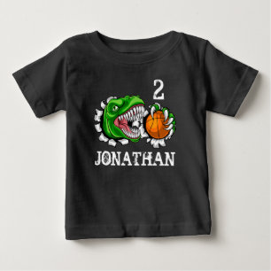 T-shirt Pour Bébé T-Rex Basket-ball Personnalisé 2ème Anniversaire D