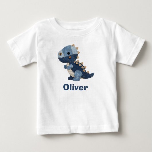 T-shirt Pour Bébé T-Rex bébé en denim patchwork (Devant)