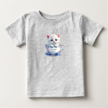 T-shirt bébé avec chaton dans une tasse fleurs ble
