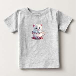 T-shirt Pour Bébé T-shirt bébé Chatons dans des Fleurs Roses en Tass