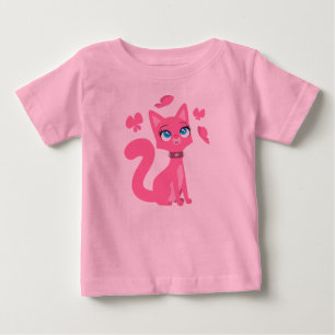 T-shirt Pour Bébé T-shirt bébé chatte caricature rose et papillons