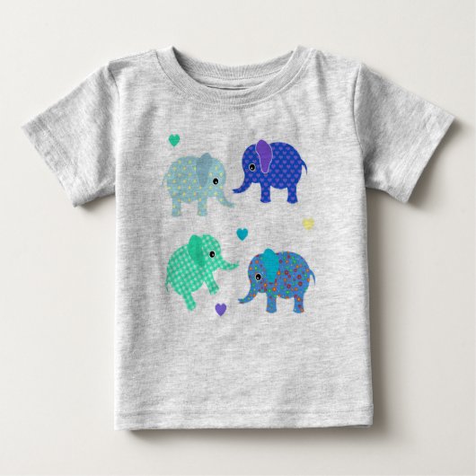 T-shirt Pour Bébé T-shirt bébé éléphants bleu et vert (Devant)