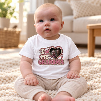T-shirt Pour Bébé T-Shirt Bébé Photo Personnalisé 'J'Aime Ma Grand-M