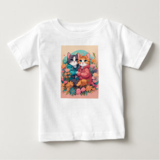 T-shirt Pour Bébé T shirt blanc deux beaux chats imprimer
