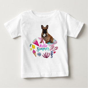 T-shirt Pour Bébé T Shirt bouledogue français hello summer