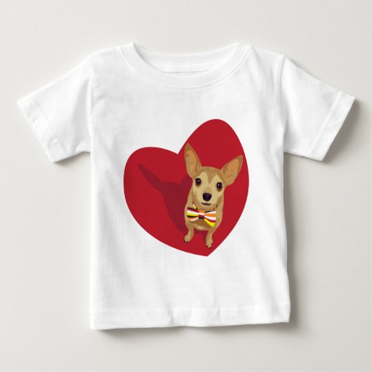 T-shirt Pour Bébé Tan Chihuahua avec cravate arc dans un coeur rouge (Devant)